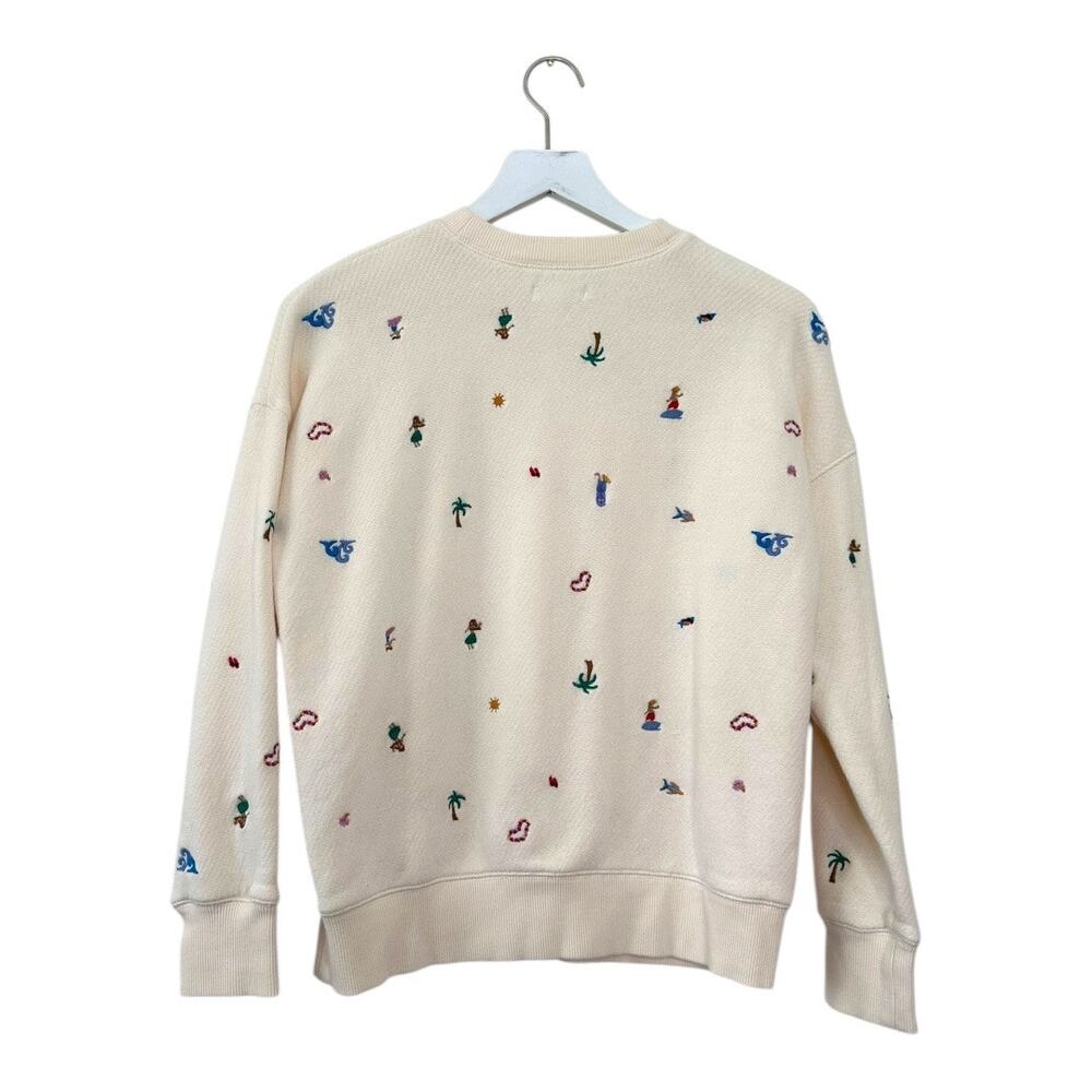 Madewell Embroidered Beach Scene Cream Cotton Sweater Size Small - Picture 5 of 7
